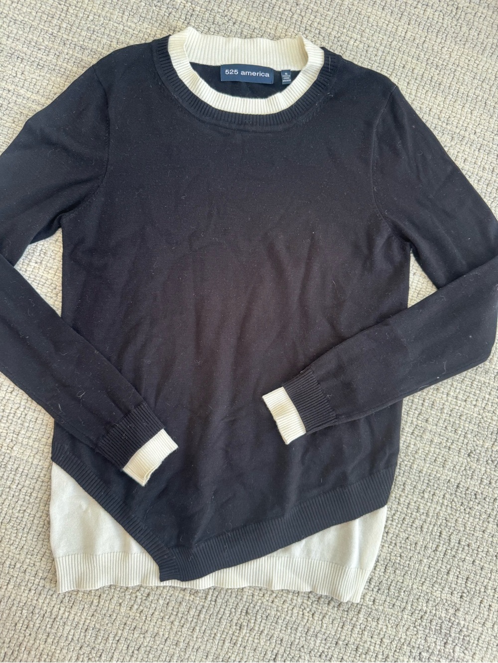 525 America Black Crewneck Sweater with Cream Trim